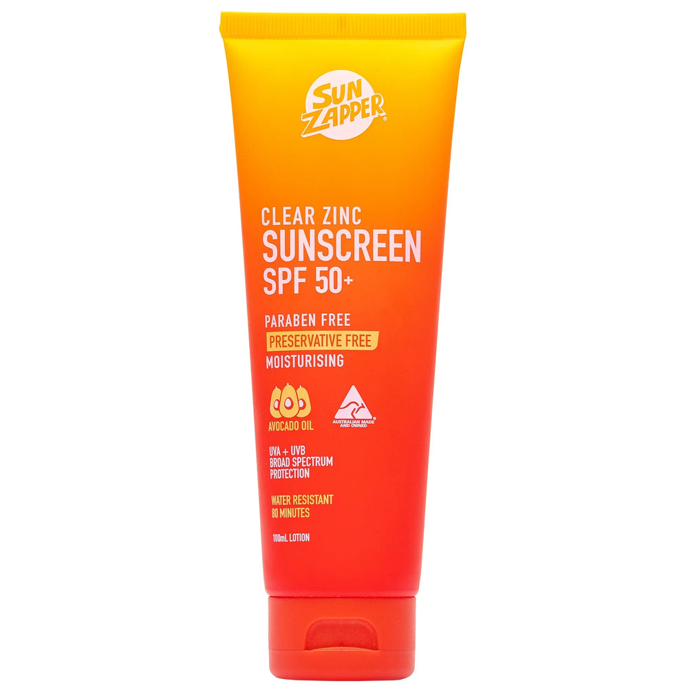 Sun Zapper Clear Zinc Sunscreen SPF 50+ – No White Cast, 4-Hour Water Resistant