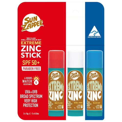 Sun Zapper Extreme Zinc Stick 3-Pack SPF 50+ – Red, White & Blue (15g Performance)