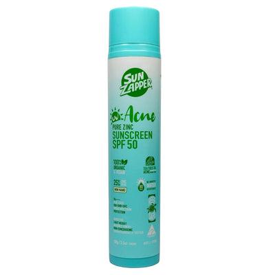 Sun Zapper Pure Zinc Acne Sunscreen SPF 50 – Non-Comedogenic, Tea Tree Oil, Reef Safe