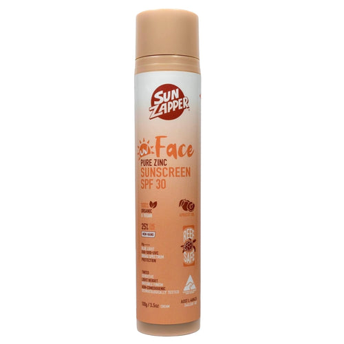 Sun Zapper Pure Zinc Face Sunscreen SPF 30 – Tinted, Lightweight, Reef Safe, Organic