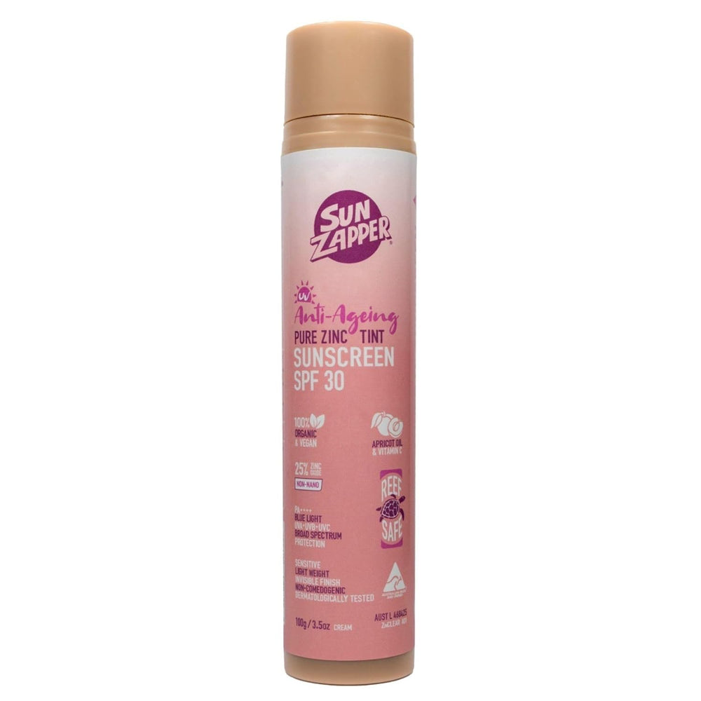 Sun Zapper Pure Zinc Anti-Aging Sunscreen SPF 30 – Tinted, Retinol Safe, Reef Safe