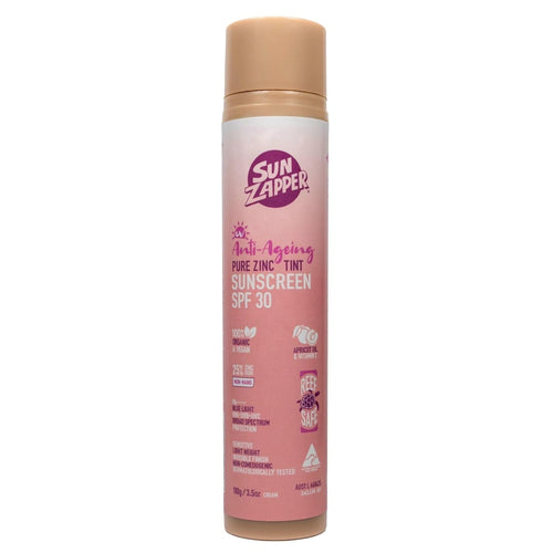 Sun Zapper Pure Zinc Anti-Aging Sunscreen SPF 30 – Tinted, Retinol Safe, Reef Safe