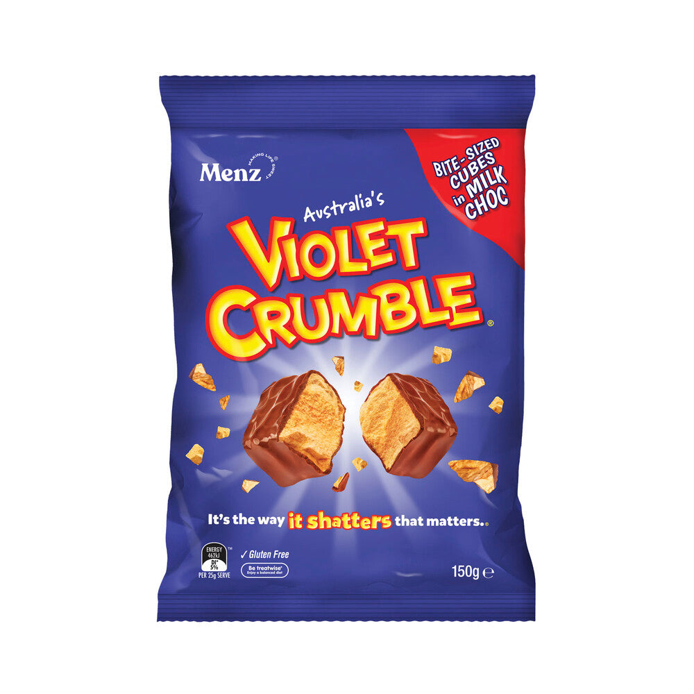 Violet Crumble - Bite-Sized Cubes in Milk Chocolate Coated Honeycomb - 150g / 5.3oz - Imported from Australia - Gluten Free
