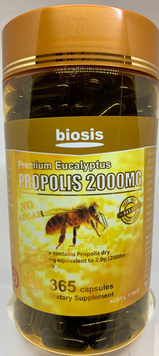 Biosis Propolis 2000mg Premium Eucalyptus 365 Capsules - Made in Australia.